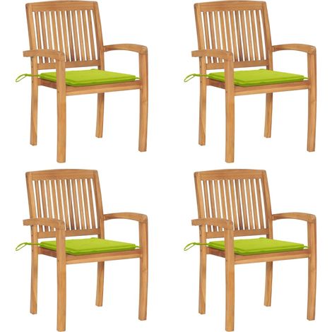 Chaises de jardin empilables avec coussins lot de 4 Teck solide (1/5)