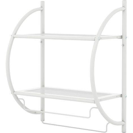 Estantería de baño mural de 45 x 25,5 x 55 cm con 2 baldas y 2 toalleros en hierro cromado blanco 200012067
