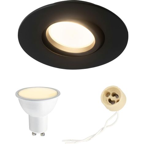 Spot encastrable LED orientable IP44 noir – Kit complet avec ampoule GU10 5,5W 3000K – Salle de bain / plafond (1/5)