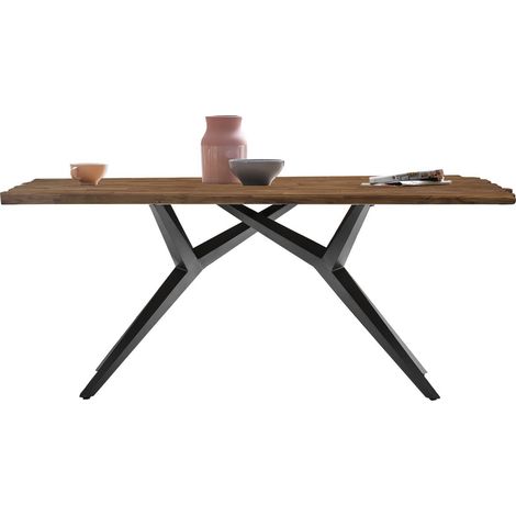 Table à manger design 220x100 cm avec plateau naturel 50 mm et piétement en fer - PANGIVO (1/5)