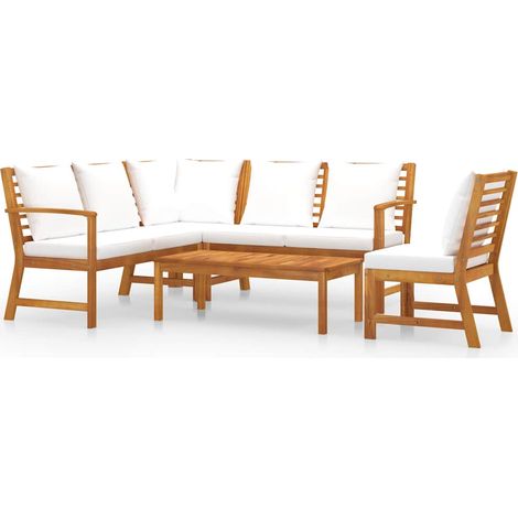 Salon de jardin 5 pcs Contemporain, Ensemble repas de jardin, avec coussin Crème Bois d'acacia solide OIB6776E (1/5)