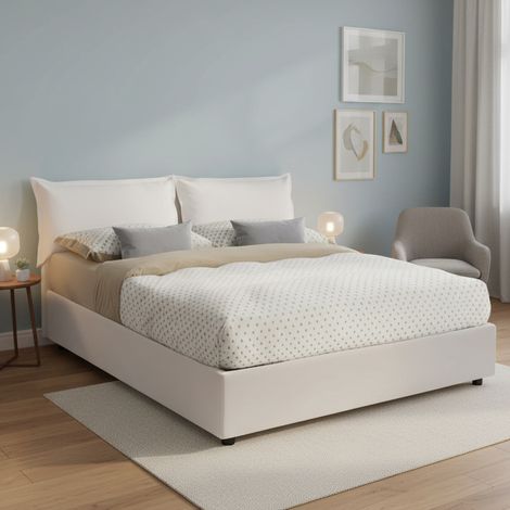 Talamo Italia Cama matrimonial Michela, Cama contenedor con tapizado en ecopiel, 100% Made in Italy, Apertura frontal, con colchón 140x190 cm incluido, Blanco, con embalaje reforzado (1/5)