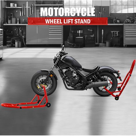 Béquilles moto avant/arrière 440 lbs en acier rouge, réglables pour entretien, atelier FloraGrace (1/5)