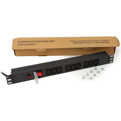 Multiprise avec 9 Prises Iec C13 pour armoires Rack 19" avec Prise Italienne 16 A - Noir - Électriques réversibles 180° (1/5)