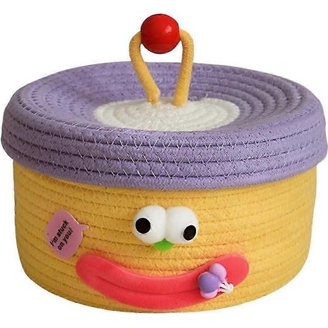 Panier de rangement de bureau avec couvercle, boîte de rangement tressée pour collations, table basse, salon, rangement pour jouets en laine (1/5)