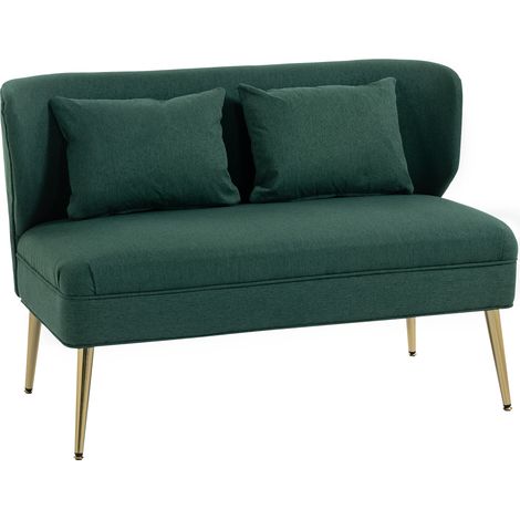 HOMCOM 2 Seater Sofa, Small Sofa with Wing Back, Thick Seat, Dark Green