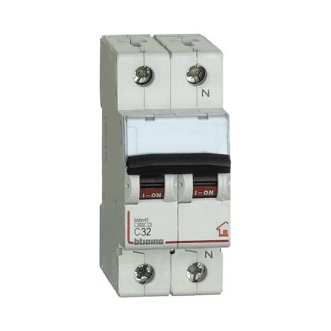 Bticino Interruttore magnetotermico 1P+N curva C - 4,5kA - 2 moduli DIN 230V - FC810NC32