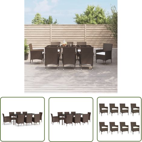 Ensemble Table et Chaise de Jardin Contemporain Ensemble à manger de jardin et coussins 9 pcs marron poly rotin 60412 (1/5)