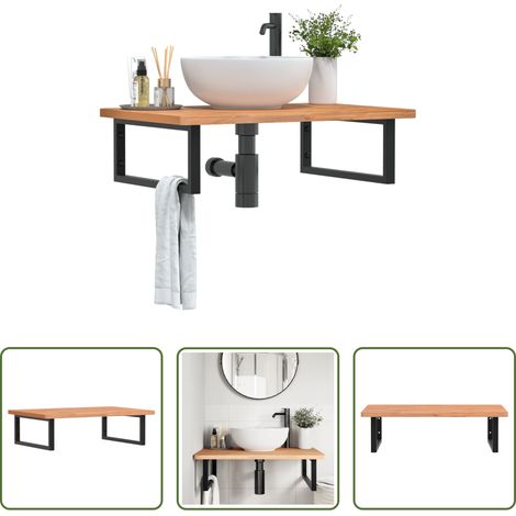 vidaXL Support de lavabo - Étagère de vasque murale acier et bois massif de hêtre (1/5)