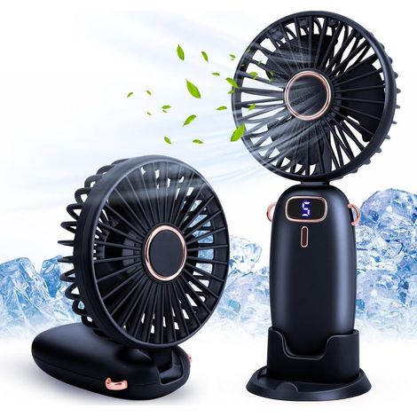 Ventilateur à Main, Ventilateur Portatif, Petit Ventilateur De Poche 5 Vitesses Avec Base, Mini Ventilateur USB Portable Silencieux Puissant Table Pour Bureau, Extérieur (Bleu) (1/5)