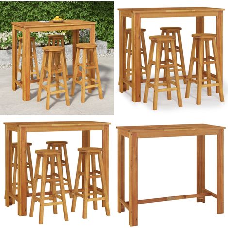 Ensemble de bar de jardin 5 pcs bois d'acacia solide - Ensemble De Salon De Jardin - Meubles De Jardin - Table De Bar Extérieur - Chaises De Bar - Acacia Massif - Home & Living