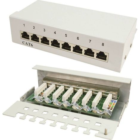 Coffret de communication patch panel cat.6 E – 8 ports RJ45 blindé – 250 MHz – Boîtier métal – Dimensions (L)160 x (P)110 x (H)40 mm – Logilink (1/5)