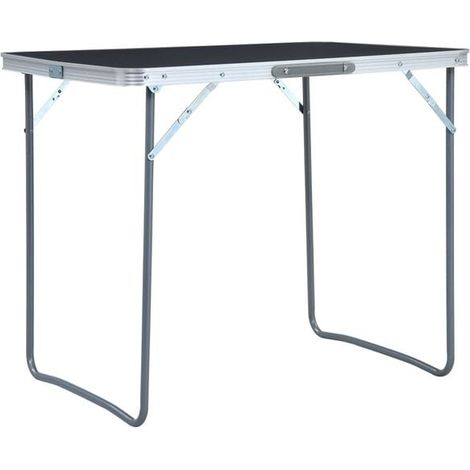 Table de camping pliante, structure en métal, 80 x 60 cm, grise (1/5)