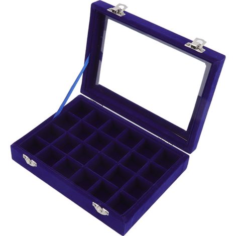 Boîte de Rangement à 24 Compartiments pour Boucles d'Oreilles, Bagues et Bijoux avec Couvercle Transparent Bleu (1/5)