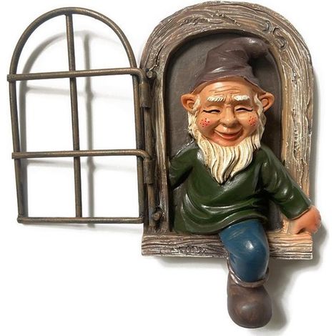 Statue de nain de jardin en résine - Barbe blanche - Décor suspendu - 14,5 x 15 x 8 cm - Décoration jardin (1/5)