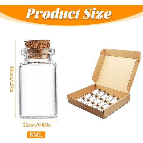 15 bouteilles en verre, 8 ml, bouchon liège, hermétique, loisirs créatifs, décoration mariage (1/5)