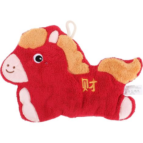 Serviette Mains en Polaire Corail Rouge à Séchage Rapide, Petite Taille, Motif Cheval Ludique, Absorbante et Lavable, Cuisine et Salle de Bain, Serviette Décorative (1/5)