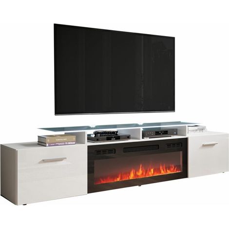 Mirjan24 – Meuble TV Charlotte 155 – Blanc brillant – 2 portes – Dimensions 190x49x37cm – Éclairage LED – Fabriqué en Union Européenne