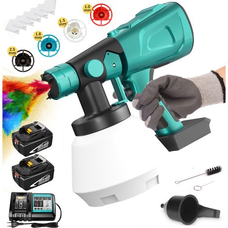 Pistole di pittura, pittura elettrica 1L di vernice elettrica vernice di vernice di pittura pittore murale con 4 filtro, batteria 2x5.5A 1 DC18RC, compatibile con la batteria Makita