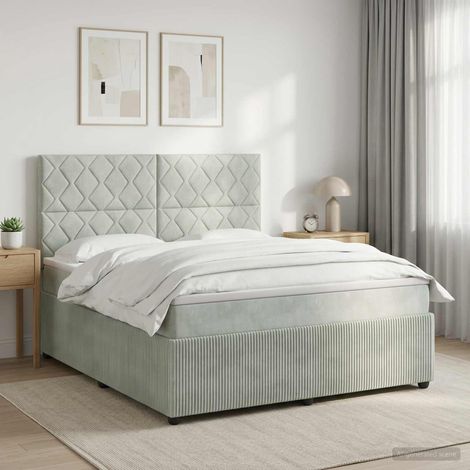 vidaXL Lit boxspring avec matelas Gris clair 140 x 200 cm Velours (1/5)