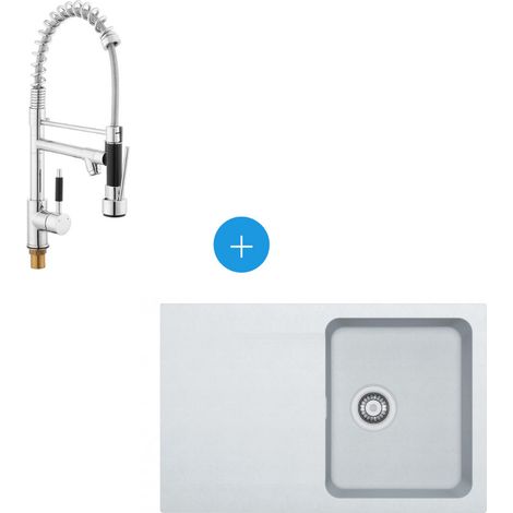 Franke Lavello ad incasso Orion in tectonite, 780mmx500mm, bianco artico + miscelatore SAT Semi-Pro, 2 getti (OID611-78B-BSD)