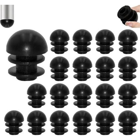 20 bouchons ronds en plastique noir pour embouts de tuyaux, 16 mm, pour roulettes de meubles et pieds de table ou de chaise. (1/5)