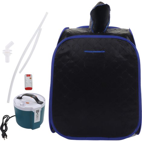 Sauna portable individuel taille réelle, tente spa à domicile avec télécommande, noir bord bleu, 110V US (1/5)