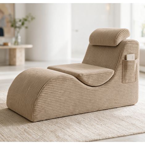 Fauteuil de détente premium design unique, mousse haute résilience, coussin déhoussable, poche intégrée, capacité 200kg, 160x66x79cm (1/5)