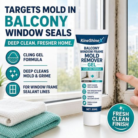 KineShineX Gel zur Entfernung von Klebstofffugen in Balkonfensterrahmen - Leistungsstarkes Gel zur Schimmelentfernung und Reinigung, das tief in die Klebstofffugen von Fensterrahmen eindringt. (1/4)