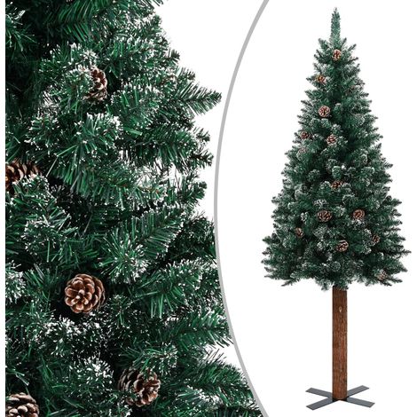 Sapin de Noël - Arbre de Noël mince bois véritable et neige blanche Vert 180cm -WYW75258 (1/5)