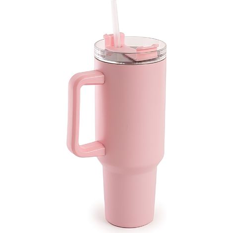 Borraccia Termica Americana 1200 ml in Acciaio Inox Doppio Strato Sottovuoto con Cannuccia e Manico – Smalto Antigraffio, Isolamento Caldo/Freddo, Coperchio Ermetico Rosa (1/5)