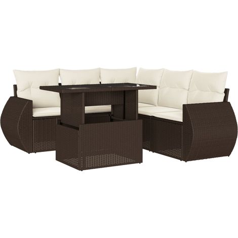 vidaXL Set Divano da Giardino 6 pz con Cuscini Marrone in Polyrattan (1/5)