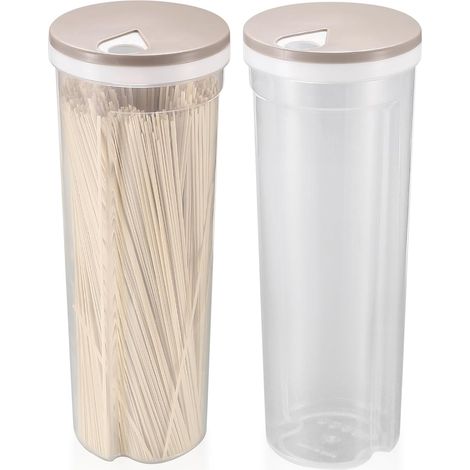 Set di 2 contenitori per spaghetti, contenitori per pasta con coperchi girevoli, contenitori in plastica per pasta, cereali, snack e spaghetti. (1/5)