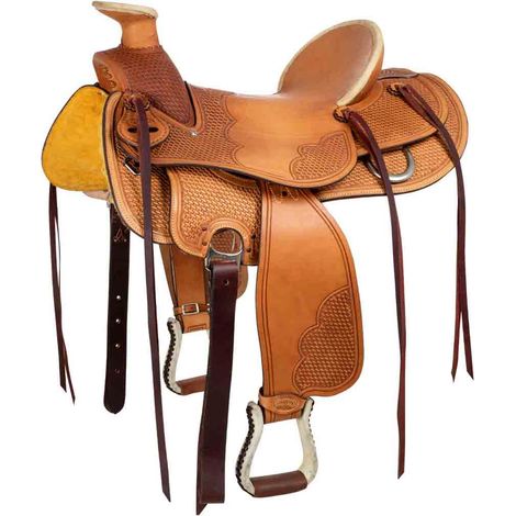 16", Naturale: Sella western da lavoro modello High Country in pelle arcione in Ralide e fibbie in acciaio inox