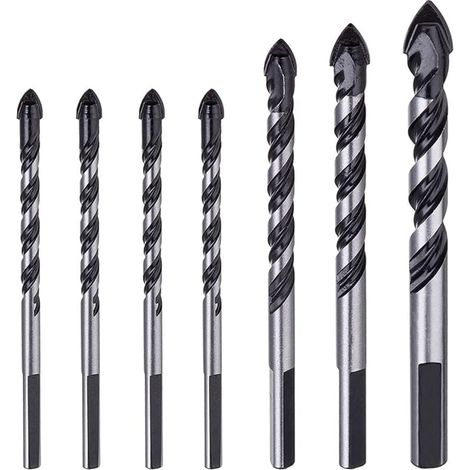 7 Piece Carbide Masonry Drill Bit Set for Porcelain, Tile, Concrete, Brick Walls, Glass, Mirrors, Plastic, Masonry and Wood (6, 6, 6, 8, 10, 12mm) (1/5)