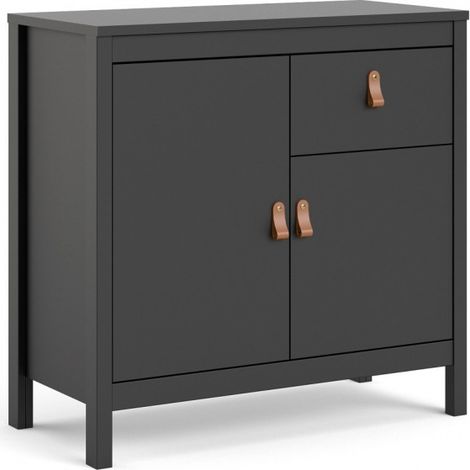 Abitare – Buffet noir mat 82x38.4 h 79.7 cm avec tiroir et 2 portes – Structure en bois mélaminé – Design industriel pour salon (1/5)