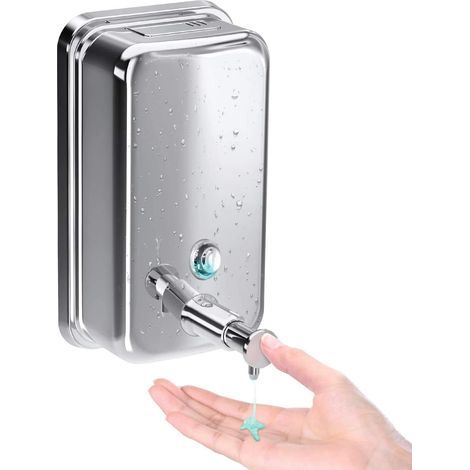 Wall-mounted soap dispenser for bathroom, kitchen, market, hotel, restaurant (500 ml) silver (1/5)