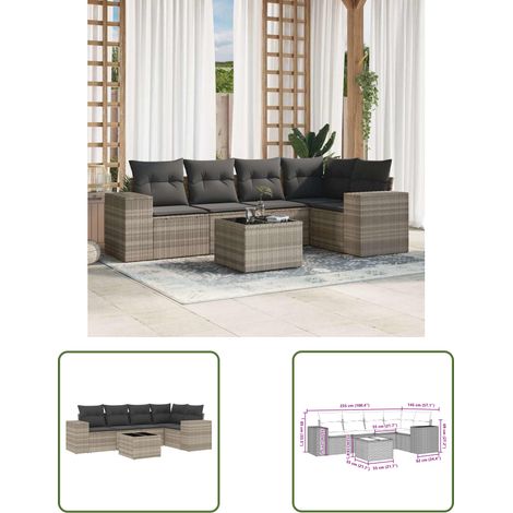 vidaXL Salon de jardin 6 pcs avec coussins gris clair résine tressée (1/3)