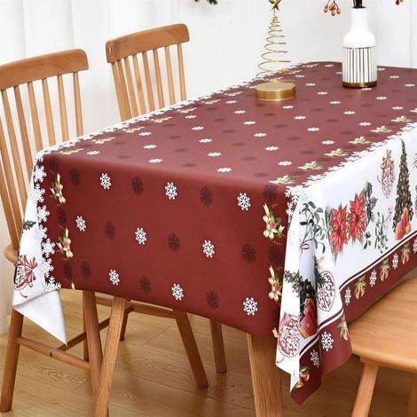 Nappe de Noël 137x137cm PVC lavable rouge imperméable carrée