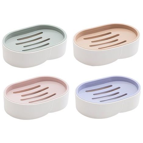 Juego de cuatro jaboneras con desagüe - Jabonera - Jabonera de ducha - Jabonera con tapa - Jabonera - Material PP - 13 x 8,5 x 3,5 cm (1/5)