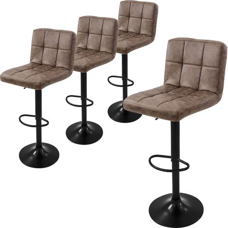 ML-Design Barhocker 4er Set, Bezug aus Kunstleder, Braun, Gepolsterter Barstuhl mit Rückenlehne und Fußstütze, Tresenhocker höhenverstellbar, 360° drehbar, Bistrohocker Hocker Drehstuhl Barstühle