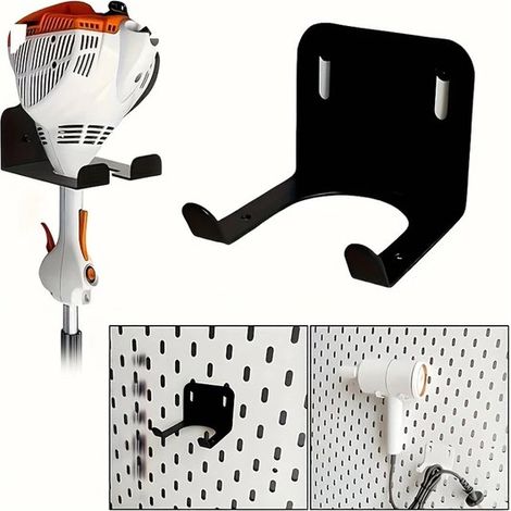 Porta attrezzi da giardino in 2 pezzi, ripiano multifunzionale in acciaio verniciato a polvere nera, robusto supporto per tosaerba per riporre (1/5)