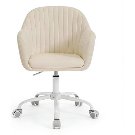 Silla de oficina de terciopelo crema con ruedas, altura regulable y giro 360° MODENUIT (1/5)
