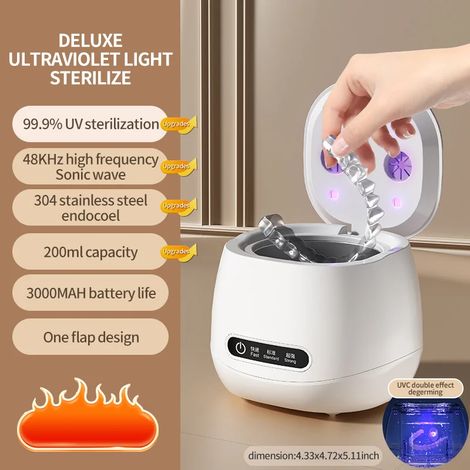 Nettoyeur à ultrasons (blanc), désinfection UV, 3 modes de minuterie (1/5)