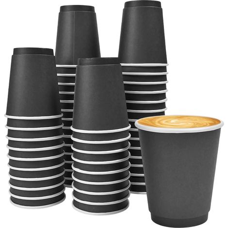 Lot de 100 gobelets jetables en carton noir de 270 ml - Gobelets jetables en papier - Gobelets à café, thé - Gobelets de camping - Pour boissons chaudes et froides - Avec revêtement anti-fuite (1/5)