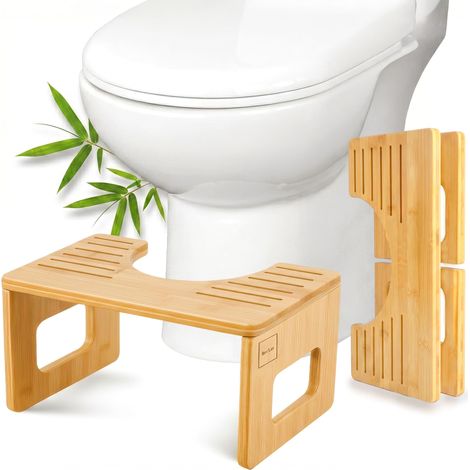 Tabouret de toilette en bambou pour adulte - Pliable et durable - Naturel et sain - Multifonction (1/5)