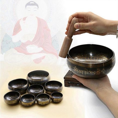 Bol chantant tibétain bouddhiste en cuivre martelé à la main, cadeau de méditation et de yoga des chakras (1/4)