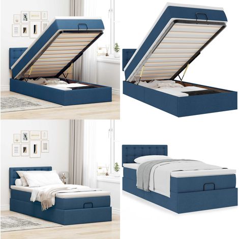 vidaXL Ottoman-Bett mit Matratze Blau 90x200 cm Stoff (1/5)