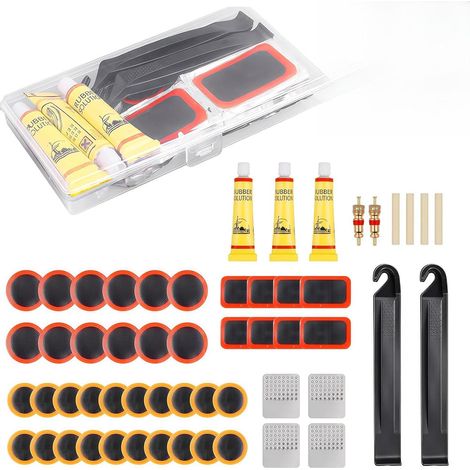44-56 Pièces Kit Réparation Pneus Vélo,Trousse Outils de Vélo,Kit de réparation de crevaison Auto-adhésif,Multifonction Vélo Réparation Outil,avec Vulcanisation Rustine,pour Vélos de Route (1/5)