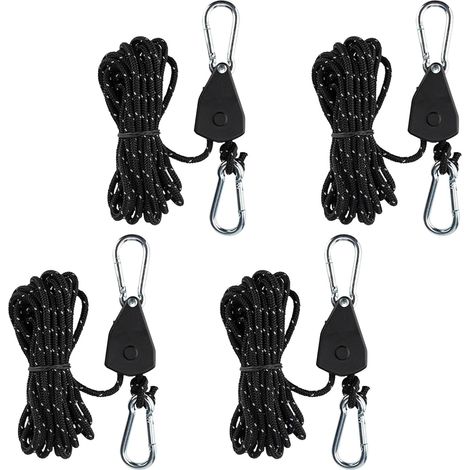 Lot de 4 tendeurs à cliquet pour camping avec tendeur de corde, tendeurs pour voile d'ombrage et montage de tente, corde de tension pour moto et urgence (1/5)